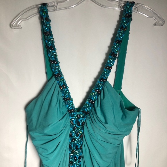 Womens Floor Length Teal Summer Dress with Embellishments. Size 12. - Picture 3 of 8